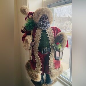 Merry Brite 18" African American Black Santa Lantern Velvet & Faux Fur NWT